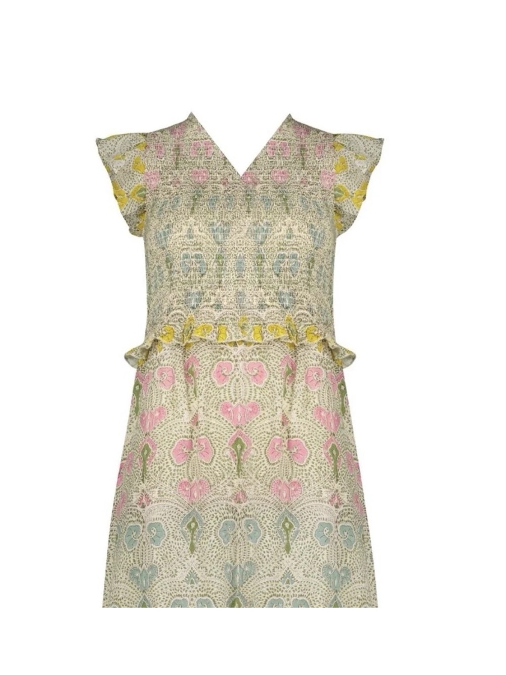 Anna Cate Women's Midi Dress Size Small Smocked Multicolored Ruffle Flutter